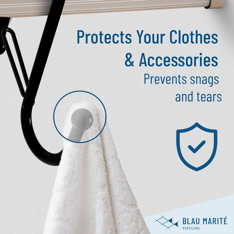 Blau Marité 10-Pack Metal S Hooks for Hanging – Heavy-Duty S-Shaped Hook with Safety Buckle – Fits Bars up to 0.6 in – Anti-Drop Hooks for Kitchen, Pot Racks & Towel Bars – Black (Small) - Image 4